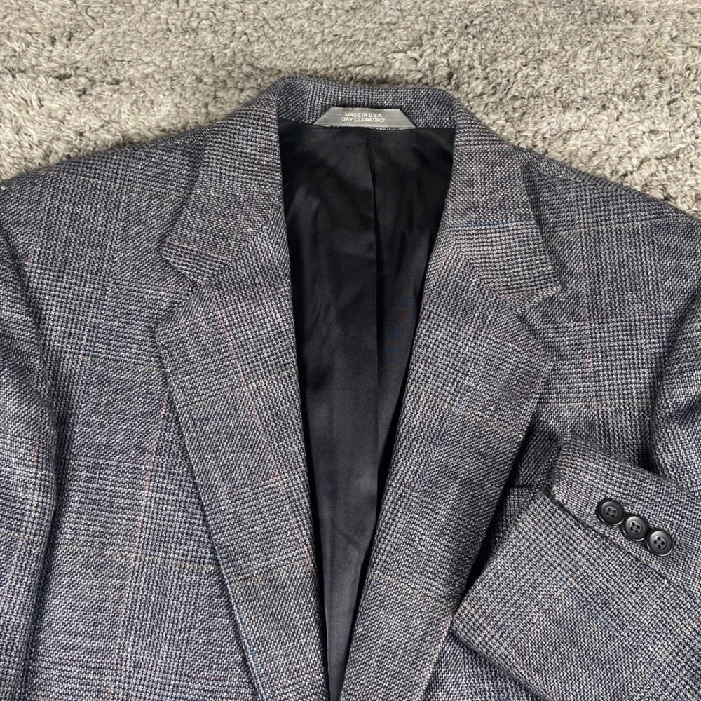 Vintage Haggar Imperial Blazer Men 40L Grey Plaid 2 Button Sport Coat Jacket USA